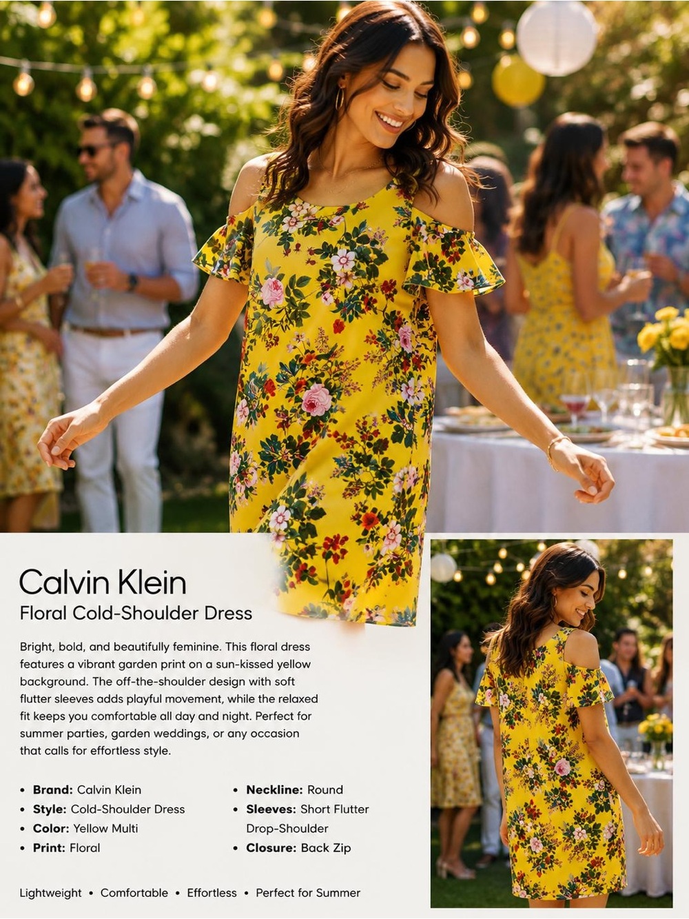 Calvin Klein Women's Floral Cold-Shoulder Dress – Size 10